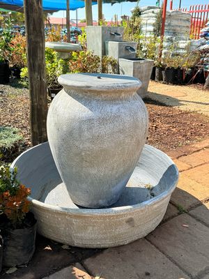 Turkish Jar Lid Fountain Large Whitewash Finish With Bowl - H700mm x W800mm - with Tubing (Excluding Pump)