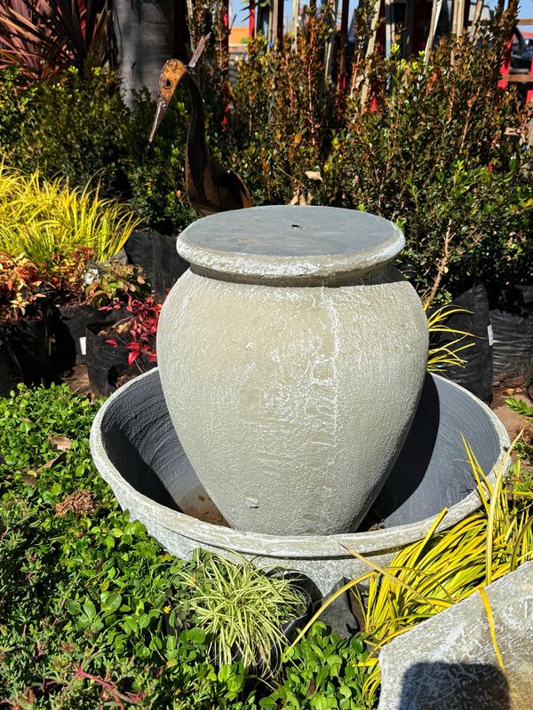 Turkish Jar Lid Fountain Medium Whitewash Finish - H530mm-W600mm  (Excluding Pump)