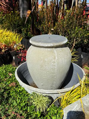 Turkish Jar Lid Fountain Medium Whitewash Finish - H530mm-W600mm  (Excluding Pump)
