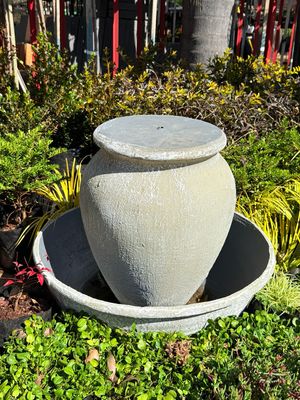 Turkish Jar Lid Fountain Medium Whitewash Finish - H530mm-W600mm  (Excluding Pump)