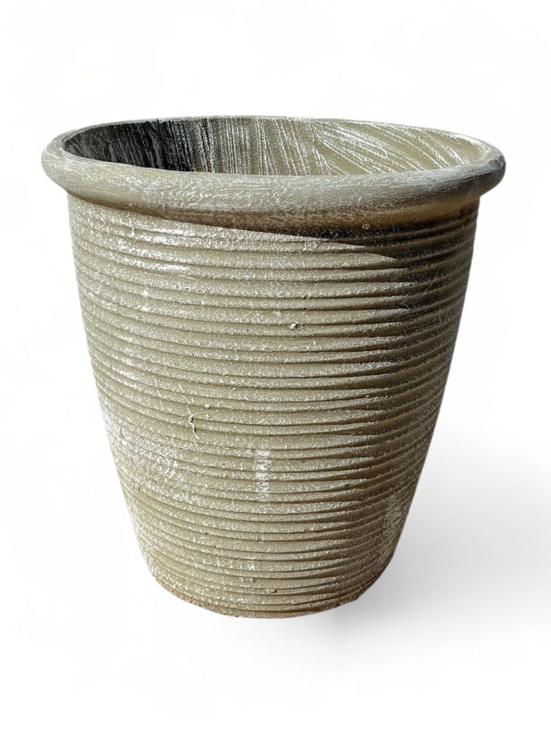 Louvre Pot Large Whitewash Finish - H480mm x W440mm - Mouth 410mm 18kg