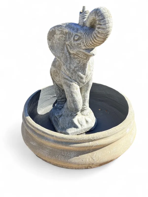 Elephant Fountain in Bowl Whitewash Finish Small H820mm-Bowl- H260mm-W690mm