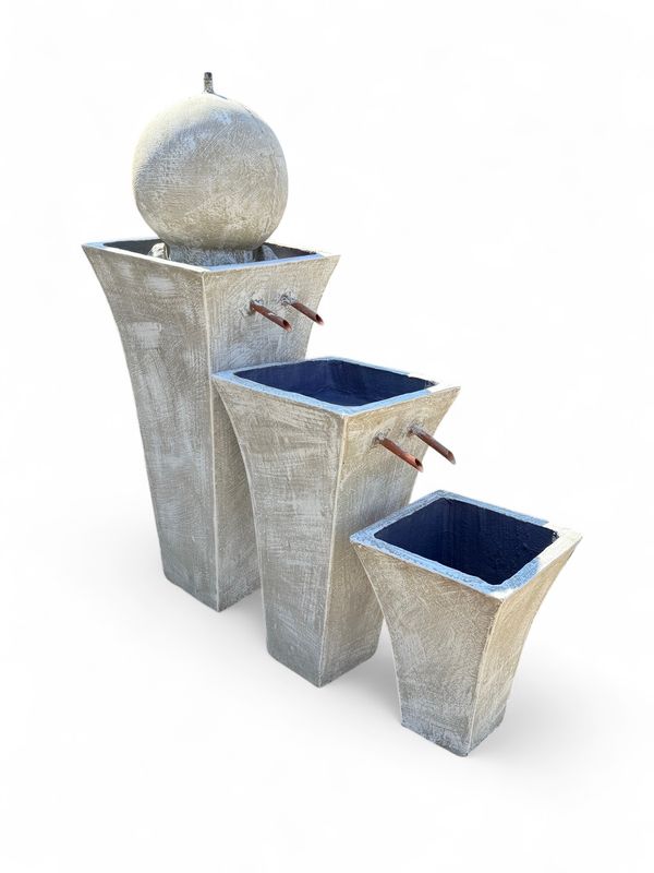 Lorraine 3 Pot Fountain With Ball Whitewash Finish - H1100mm x W400mm x L900mm (Excluding Pump)