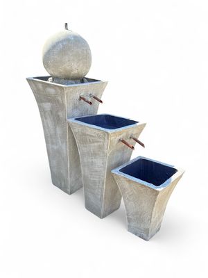 Lorraine 3 Pot Fountain With Ball Whitewash Finish - H1100mm x W400mm x L900mm (Excluding Pump)
