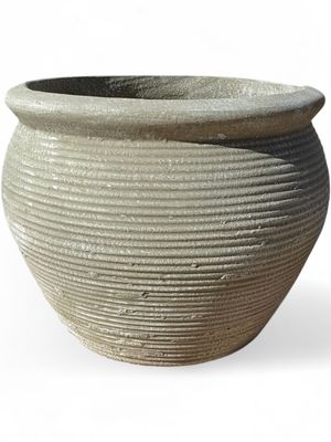 African Round Louvre Pot Large Whitewash Finish H600mm - W800mm - Mouth 600mm - 42kg