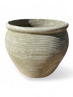 African Round Louvre Pot Medium Whitewash Finish H460mm - W660mm- Mouth 460mm - 23kg