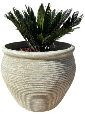 African Round Louvre Pot Large Whitewash Finish H600mm - W800mm - Mouth 600mm - 42kg