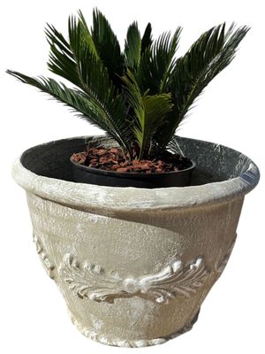 Round Tudor Planter Whitewash Finish - H460mm-W600mm-Mouth540mm - 27kg