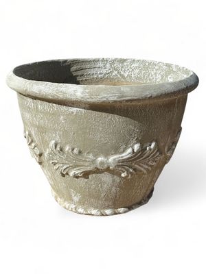 Round Tudor Planter Whitewash Finish - H460mm-W600mm-Mouth540mm - 27kg