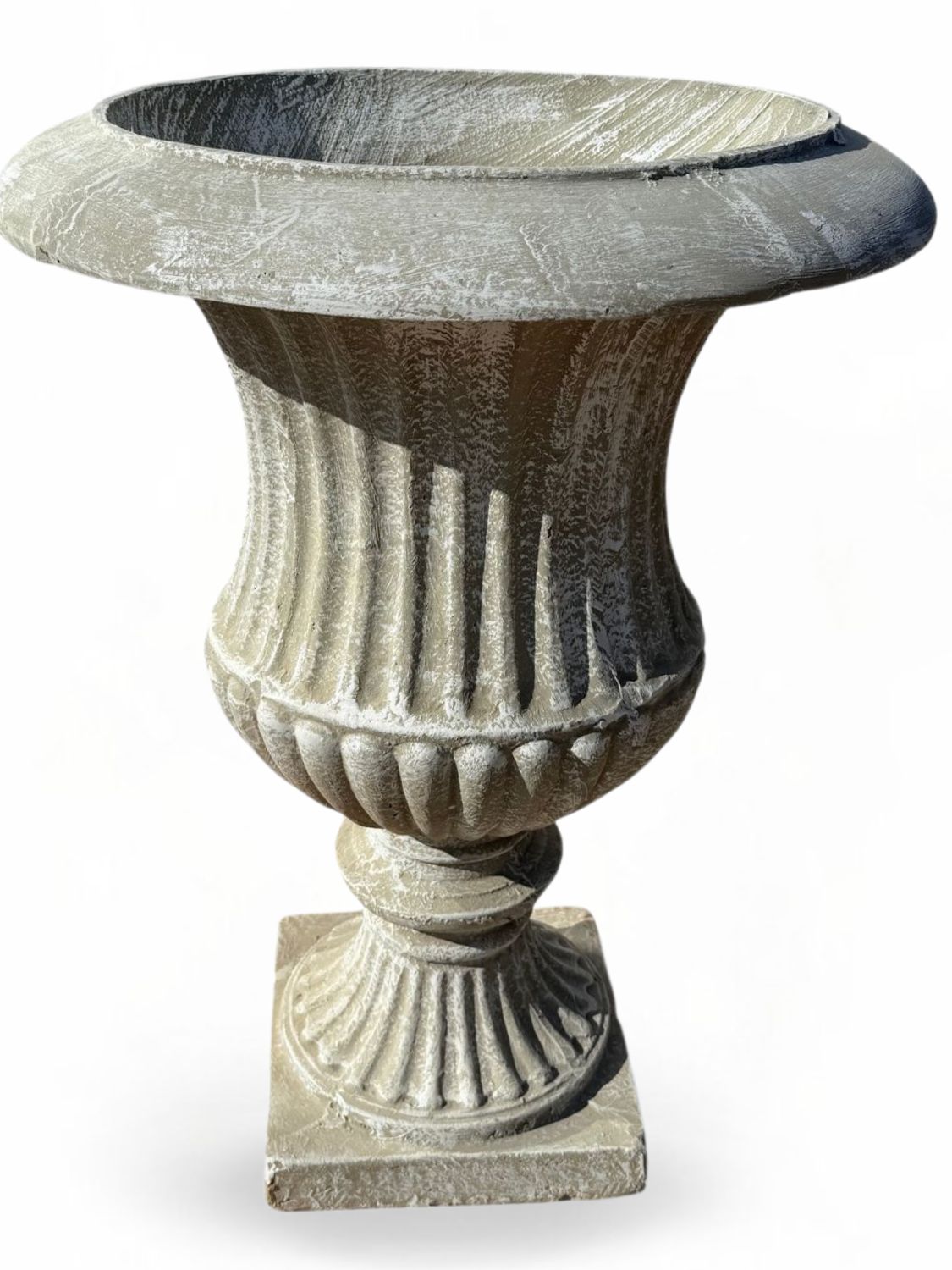 Sabrina Urn Whitewash Finish - H880mm- - W670mm-Mouth480mm x W Foot Piece 310mm - 49kg