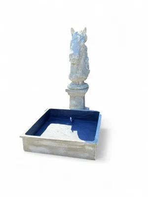 Horse Fountain with Square Fountain Bowl and Large Square Pedestal Whitewash Finish H1400mm-Bowl- W805mm
