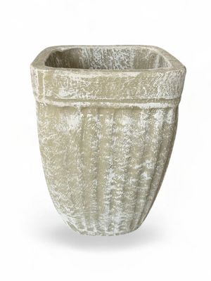 Square Stripe Pot Small Whitewash Finish - H280mm x W210mm - 5.6kg