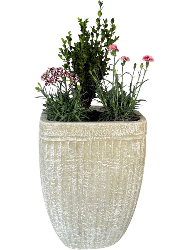 Square Stripe Pot Large Whitewash Finish - H540mm x W410mm - 24kg