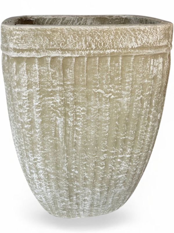 Square Stripe Pot Large Whitewash Finish - H540mm x W410mm - 24kg