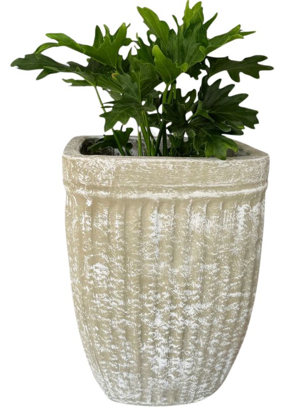 Square Stripe Pot Medium Whitewash Finish - H410mm x W305mm - 13kg