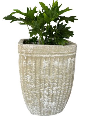 Square Stripe Pot Medium Whitewash Finish - H410mm x W305mm - 13kg