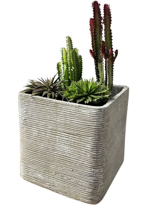 Braided Square Planter Large Whitewash Finish - H400mm x W400mm - 24kg