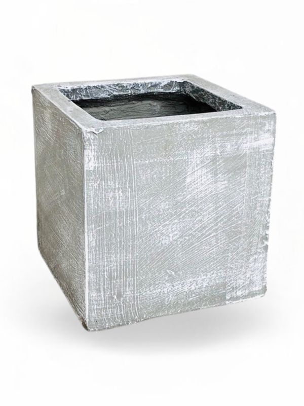 Ondela Square Pot Medium Whitewash Finish - H300mm x L300mm x W300mm - 15kg
