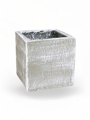Ondela Square Pot Small Whitewash Finish - H200mm x L200mm x W200mm - 6kg