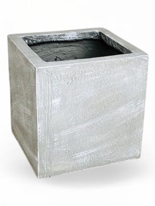 Ondela Square Pot Large Whitewash Finish - H400mm x L400mm x W400mm - 25kg