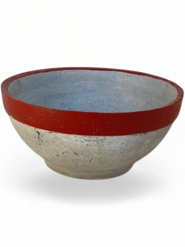 Peace Bowl 2 Large Cement and Red Stripe Finish - H130mm x W300mm - 3kg