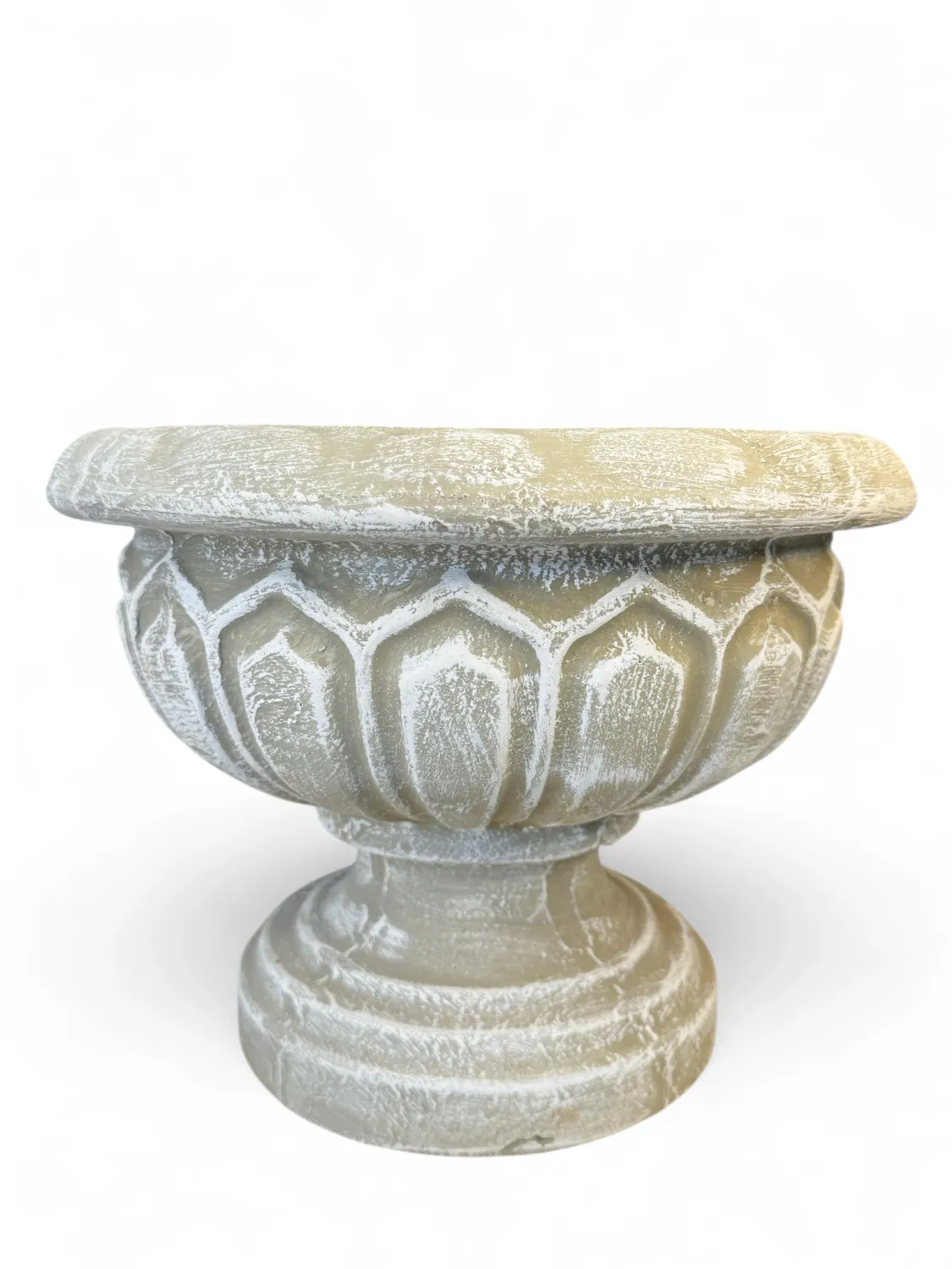 Verona Planter Small Whitewash Finish H270mm x W340mm x Pedestal (foot) 210mm