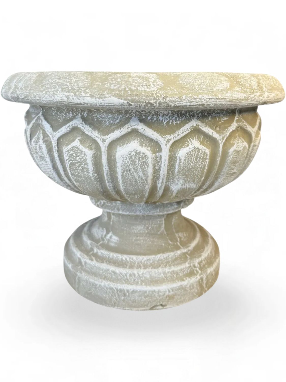 Verona Planter Small Whitewash Finish H270mm x W340mm x Pedestal (foot) 210mm