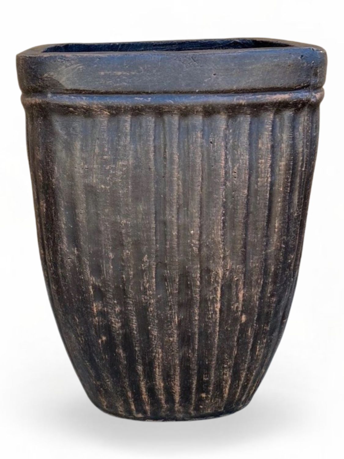 Square Stripe Pot Medium Mecca Brown Finish - H410mm x W305mm - 13Kg