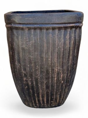 Square Stripe Pot Medium Mecca Brown Finish - H410mm x W305mm - 13Kg