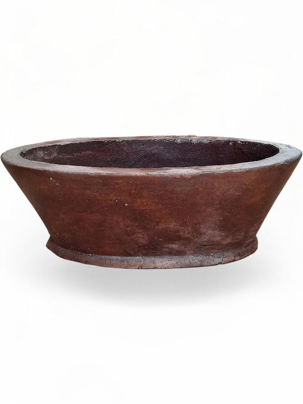 Oval Flower Box Brown Clay Finish - H220mm x W300mm x L585mm