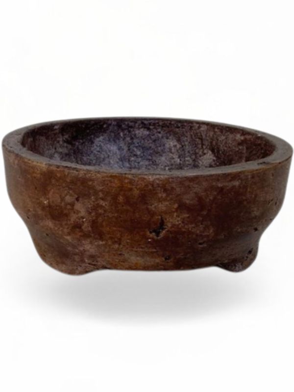 Acacia Bonsai Round Planter Brown Clay Finish - H85mm x W220mm - 2.5kg
