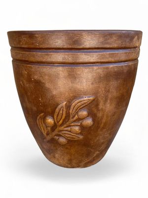 Olive Pot Medium Brown Clay Finish - H400mm x W380mm - 12kg