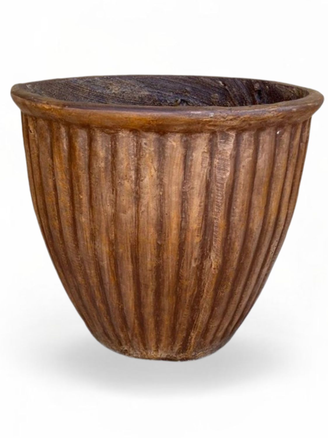 Stripe Pot Medium Brown Clay Finish - H310mm x W330mm - 8kg
