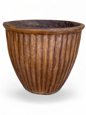 Stripe Pot Medium Brown Clay Finish - H310mm x W330mm - 8kg