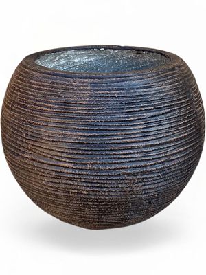 Hope Round Pot with Small Stripes Mecca Brown Finish - H320mm x W380mm - 11kg