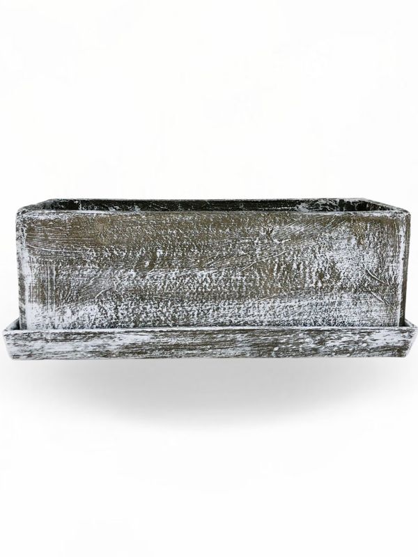 Rectangular Plain Planter Whitewash Finish Excl Tray - L580mm x W200mm  x H200mm - 10kg