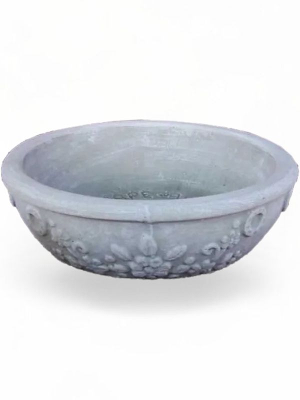Round Flower Bowl Whitewash Finish - H160mm - 16kg