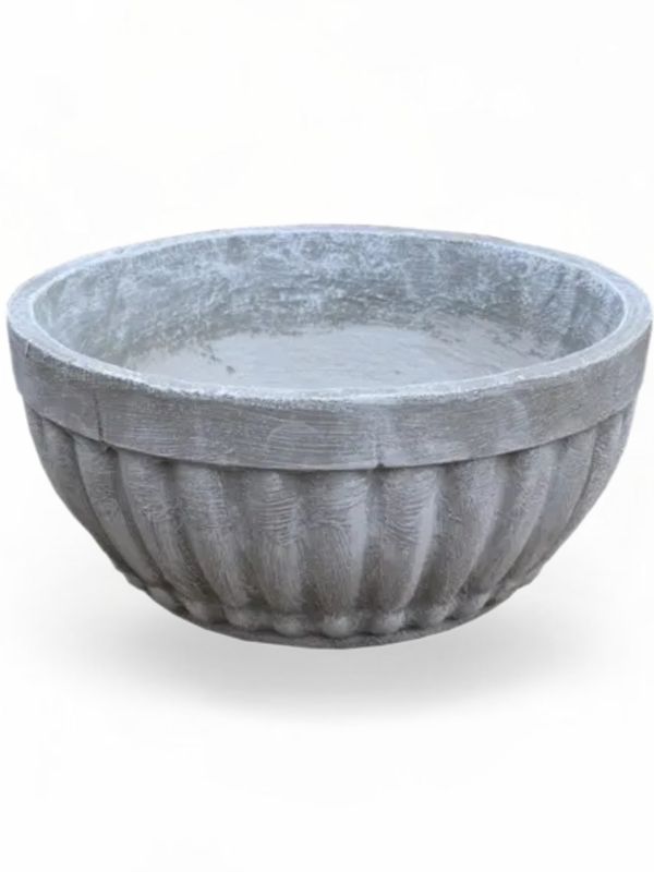 Concrete Bowl Round Stripes Whitewash Finish - H170mm x W340mm - 9kg