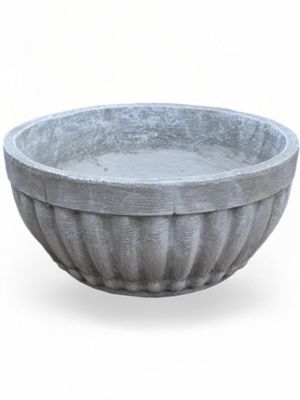 Concrete Bowl Round Stripes Whitewash Finish - H170mm x W340mm - 9kg