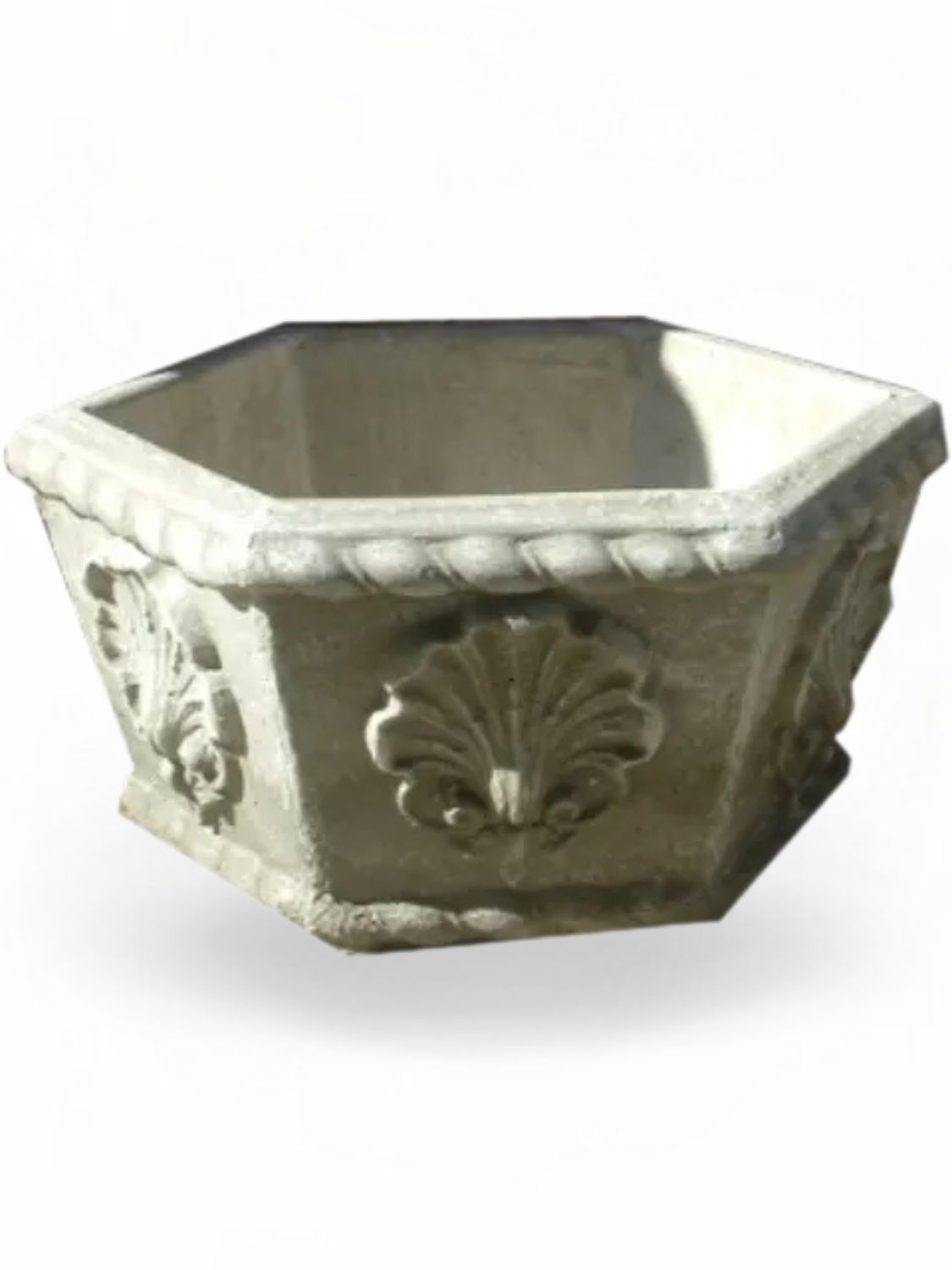 Hex Planter Small - H240mm Whitewash Finish - 16kg