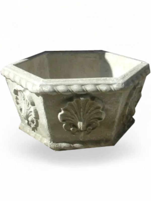 Hex Planter Small - H240mm Whitewash Finish - 16kg