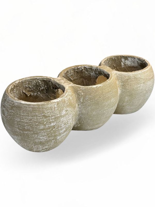 Trio Pot Whitewash Finish - H180mm x L500mm - 9.5kg