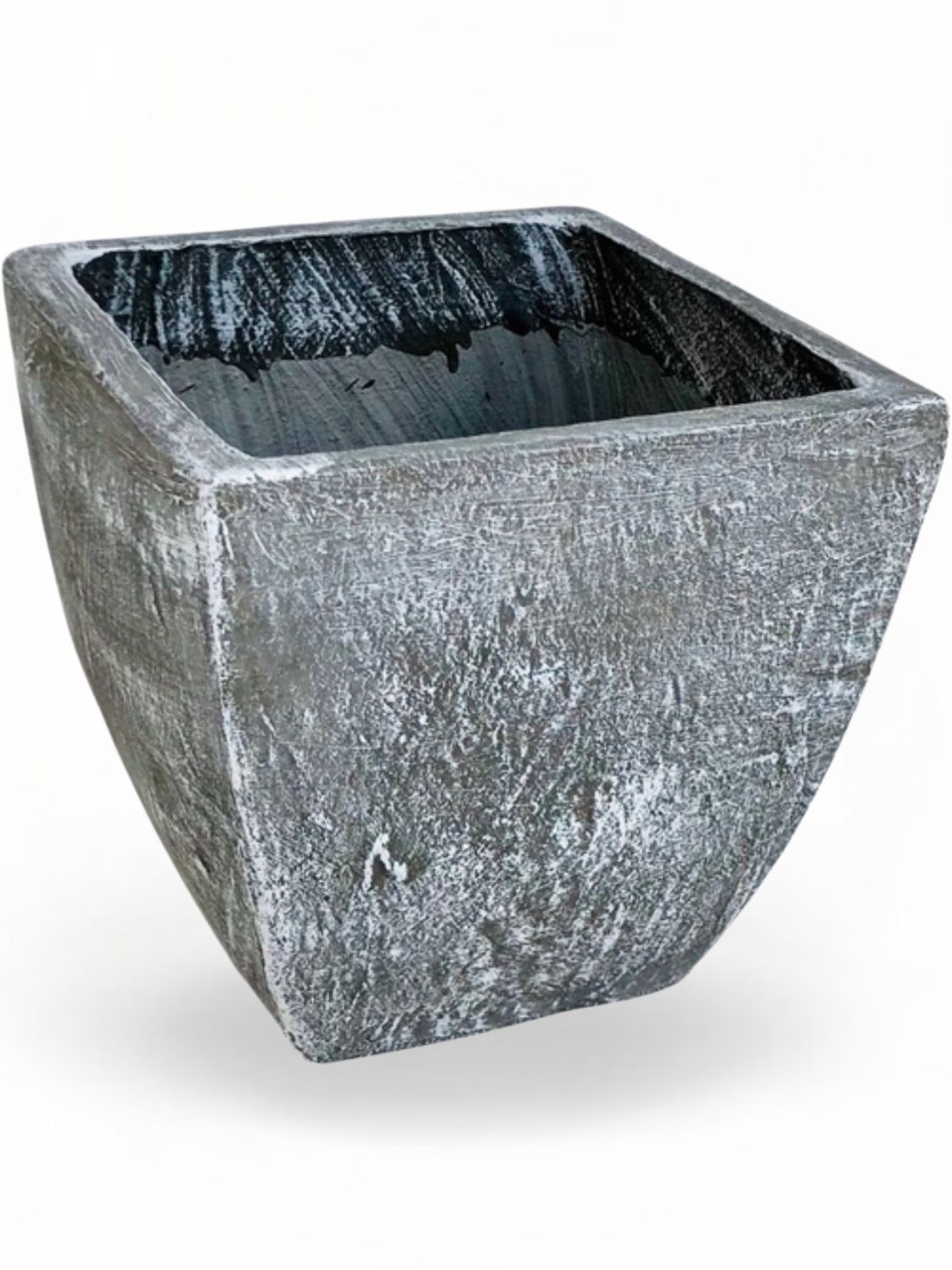 Square Bulge Cactus Pot Medium Whitewash Finish - H300mm x W300mm - 10kg