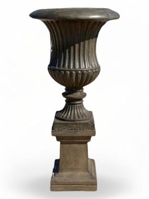 Sabrina Urn on Square Pedestal Large Weathered Grey Finish Complete - H1.39m x W330mm - 138kg