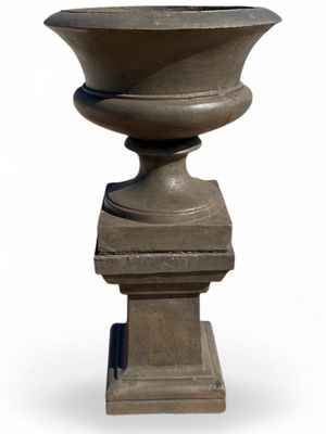 Angelica Urn Weathered Grey Finish on Square Pedestal X-Large Weathered Grey Finish Complete - H1.21m x W330mm - 93kg