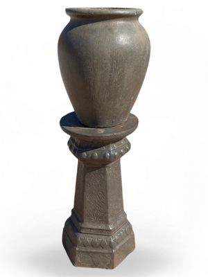 Turkish Jar Medium Weathered Grey Finish on Hexagon Pedestal Weathered Grey Finish Complete - H1.14m - 78kg