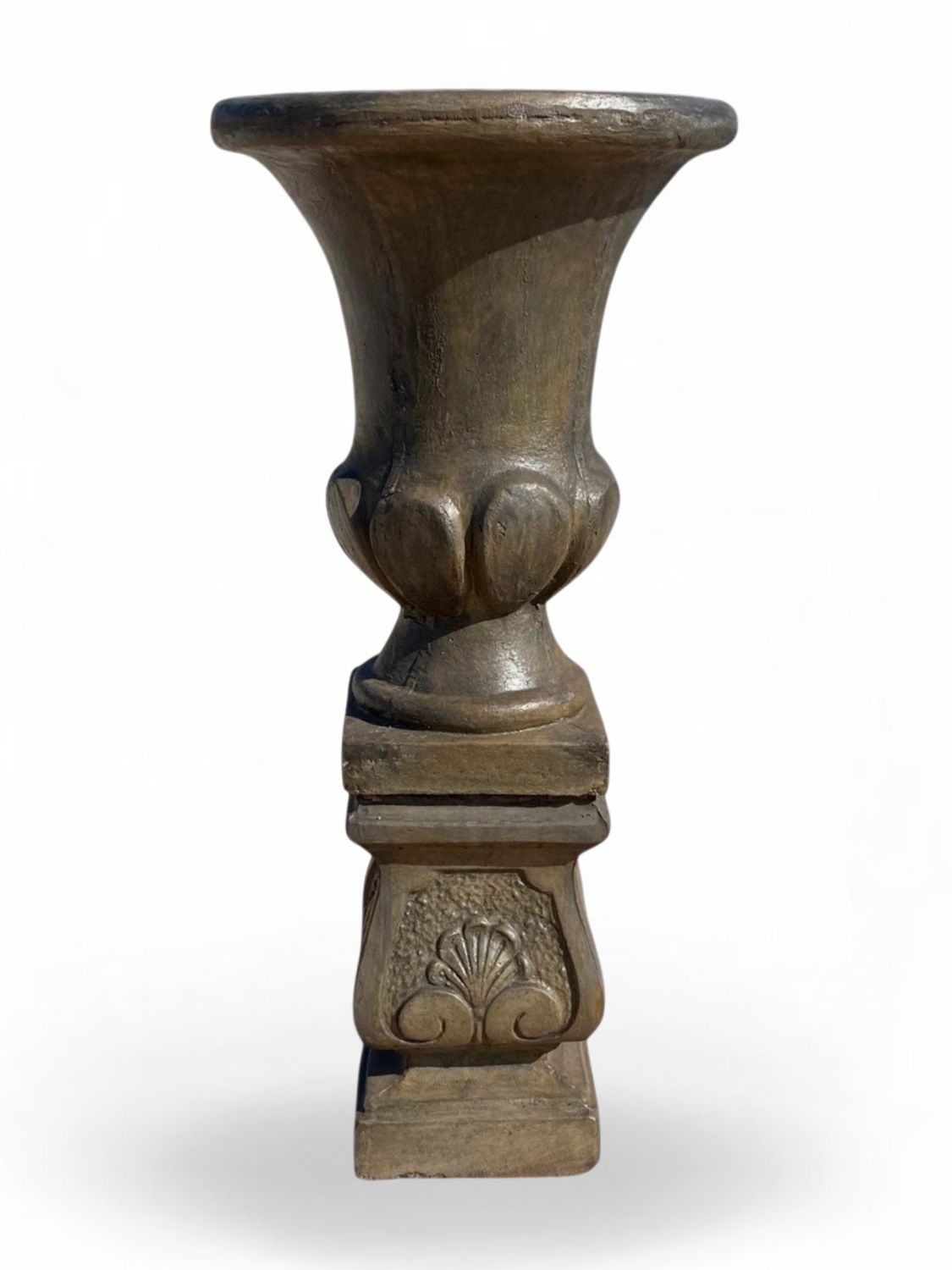 Joshua Urn Small on Square  Weathered Grey Finish Complete - H1.1m x W Top 520mm x W Base 280mm - 82kg