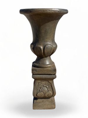 Joshua Urn Small on Square  Weathered Grey Finish Complete - H1.1m x W Top 520mm x W Base 280mm - 82kg