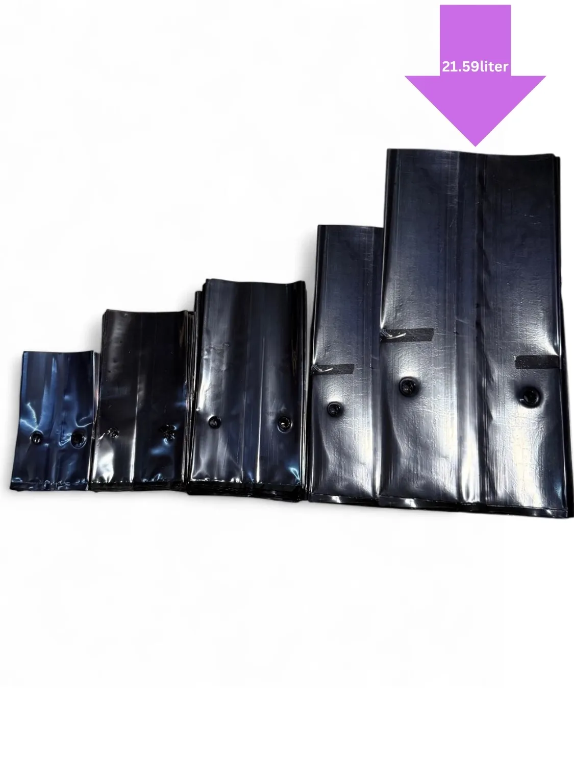 21.59 Liter (N10) Plastic Planting Growing Bag. 62 Micron. Width 225mm x Height 465mm