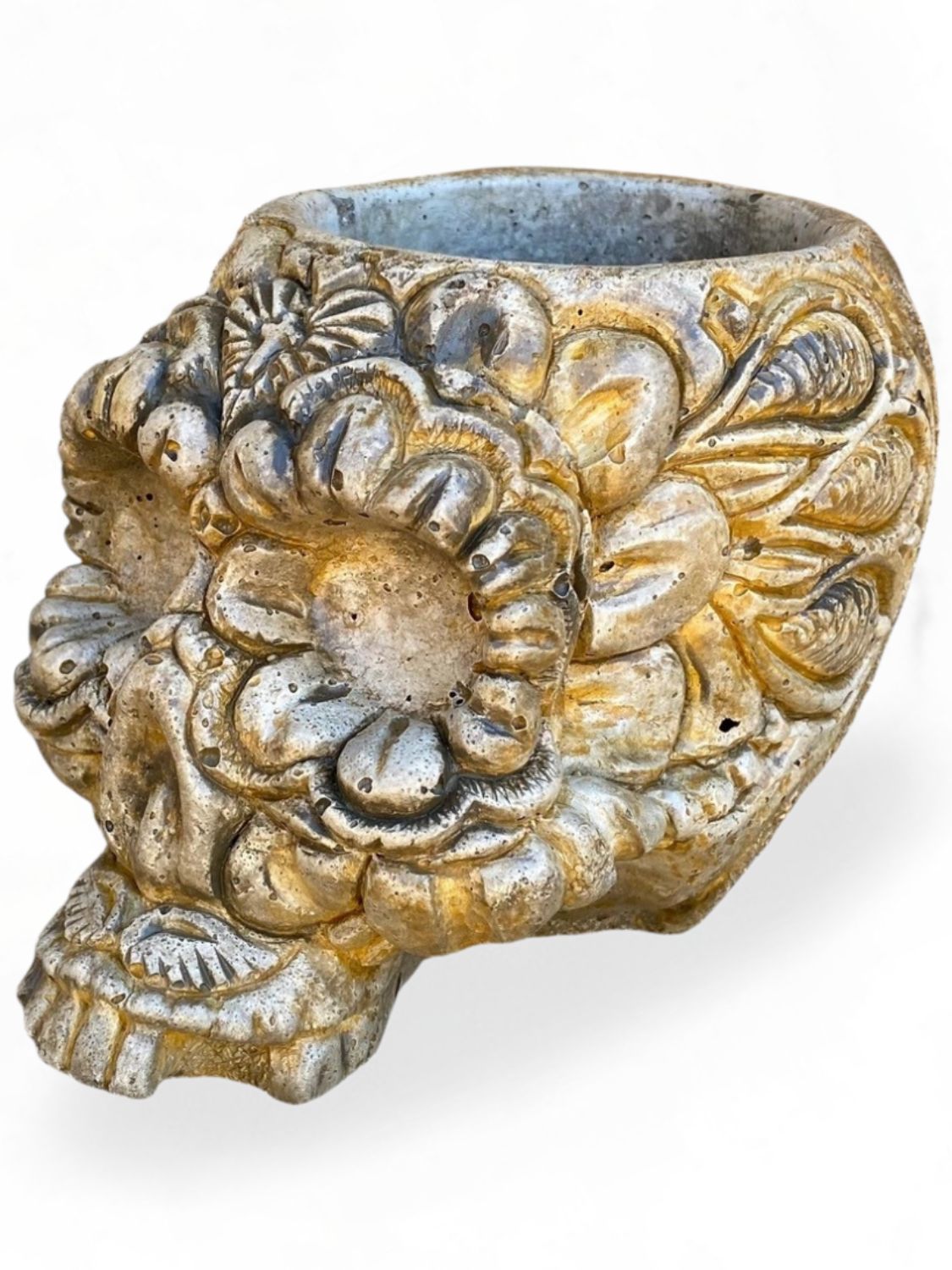 Sugar Skull Planter  Antique Amber Finish - H130mm x W135mm - 3kg